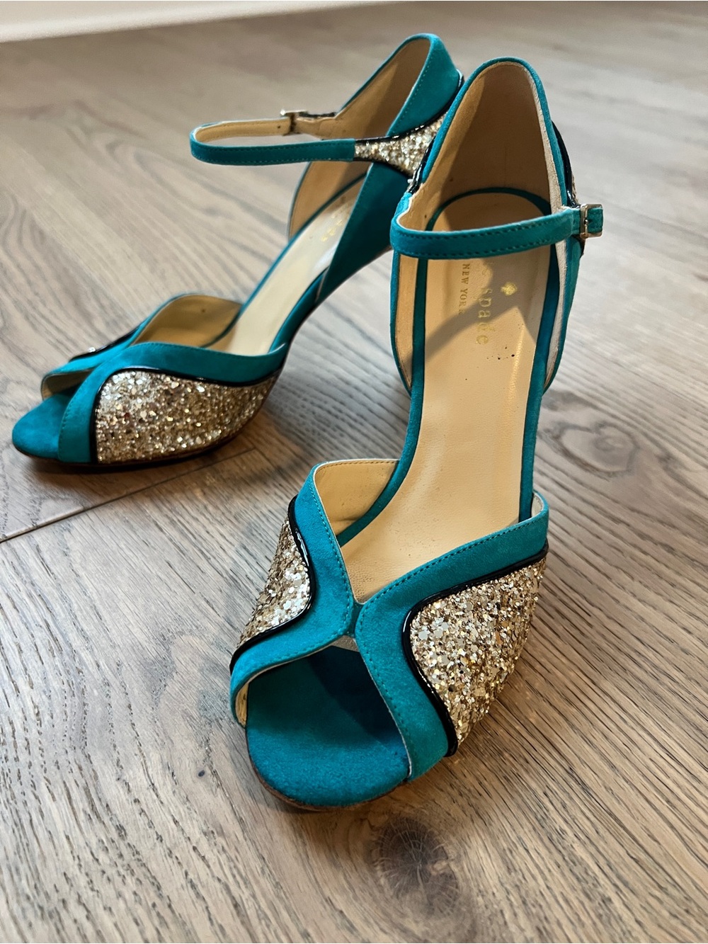 Kate Spade Corinne teal suede heels